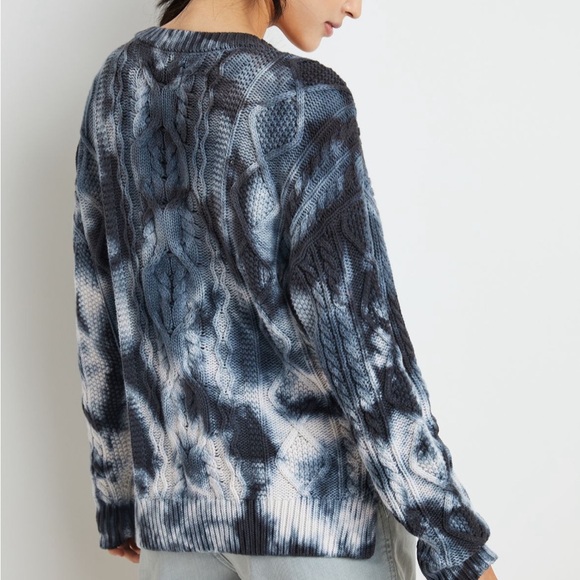 Anthropologie Pilcro Joni Cable-Knit Sweater Blue Motif tie-dye 🪢 Size M, NWOT - Picture 6 of 7